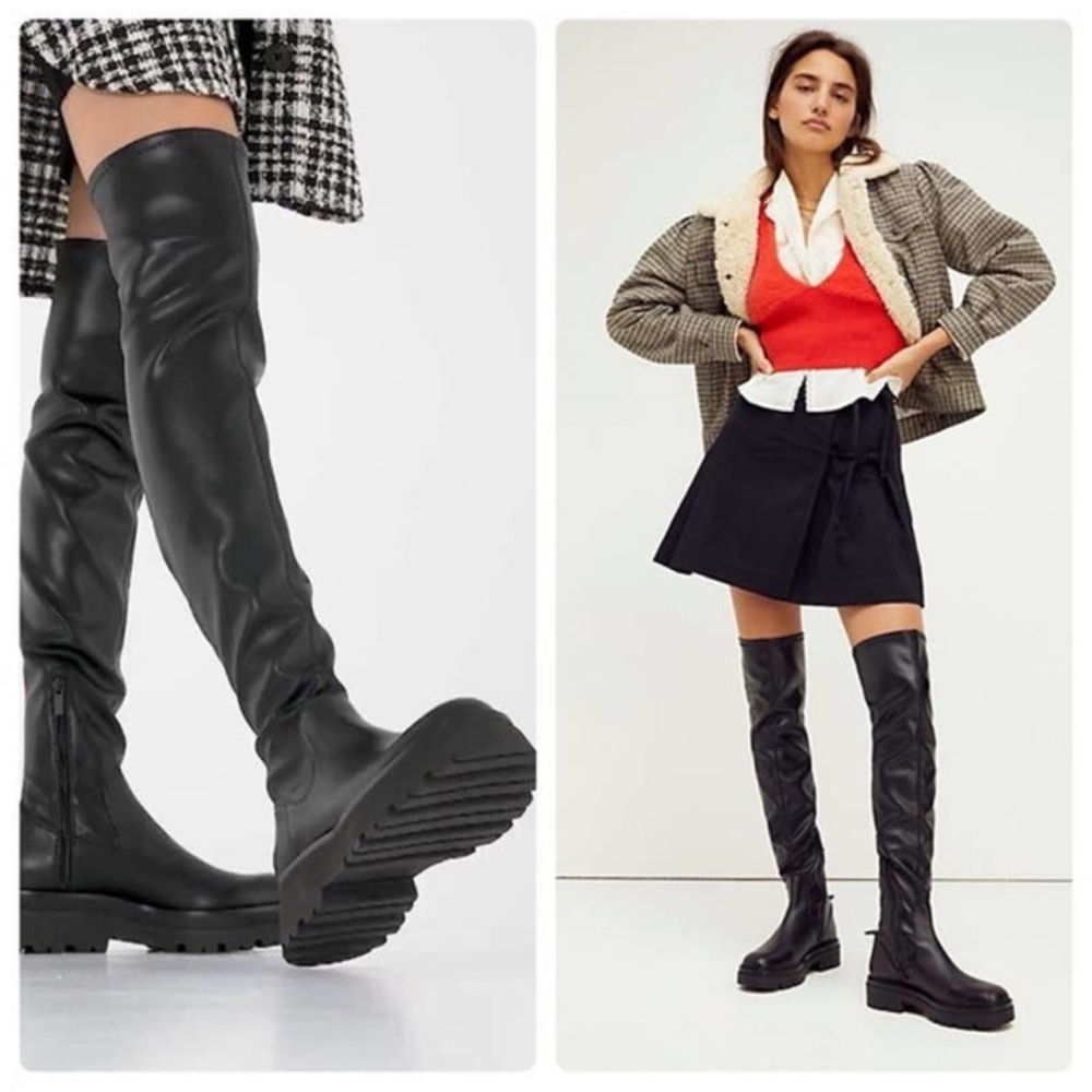 Free People Holden Black Leather Over-the-Knee Stretch Boots Women’s Size 39